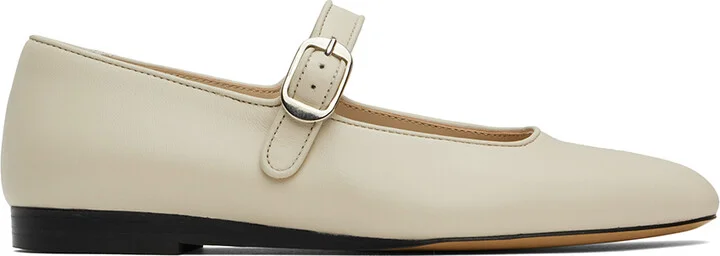 Le Monde Beryl Off-White Leather Mary Jane Ballerina Flats