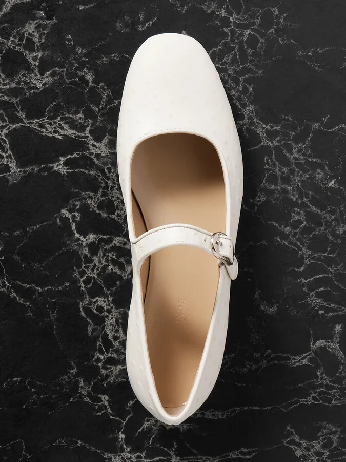 Le Monde Béryl - Ostrich-effect Leather Mary Jane Ballet Flats - Ivory - Image 5
