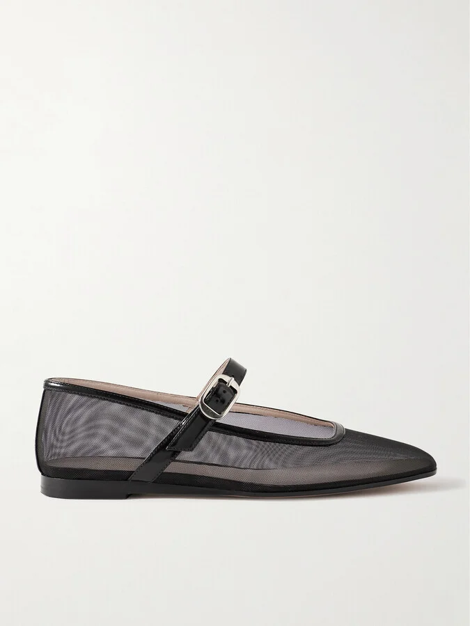Le Monde Béryl - Patent Leather-trimmed Mesh Mary Jane Ballet Flats - Black