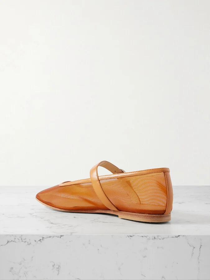 Le Monde Béryl - Patent Leather-trimmed Mesh Mary Jane Ballet Flats - Brown - Image 3