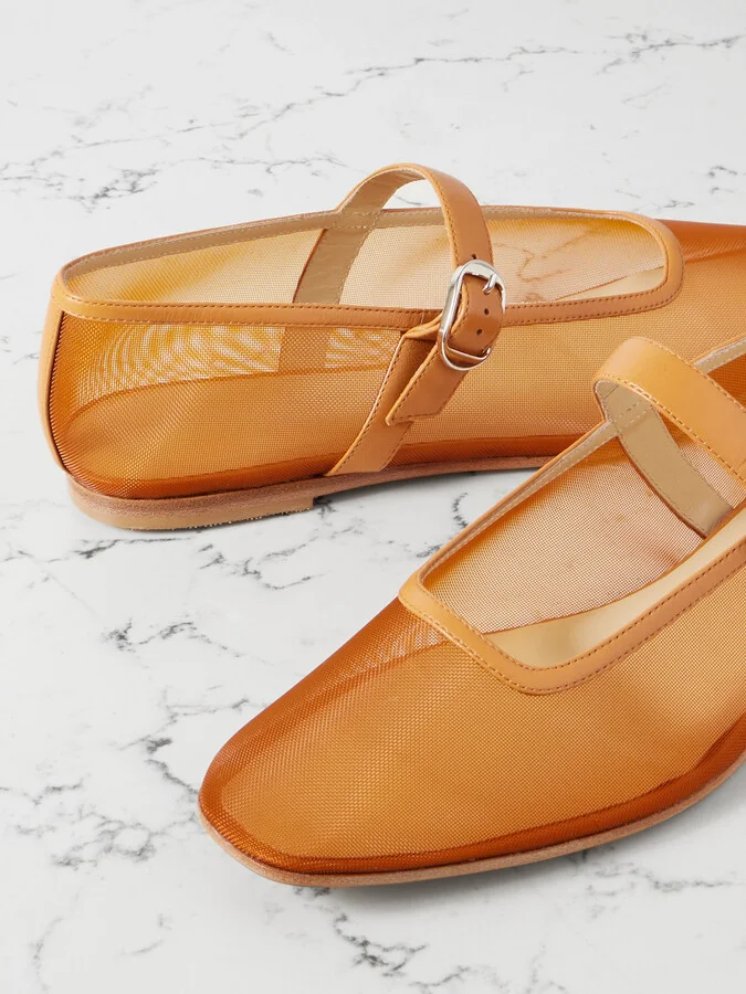 Le Monde Béryl - Patent Leather-trimmed Mesh Mary Jane Ballet Flats - Brown - Image 4