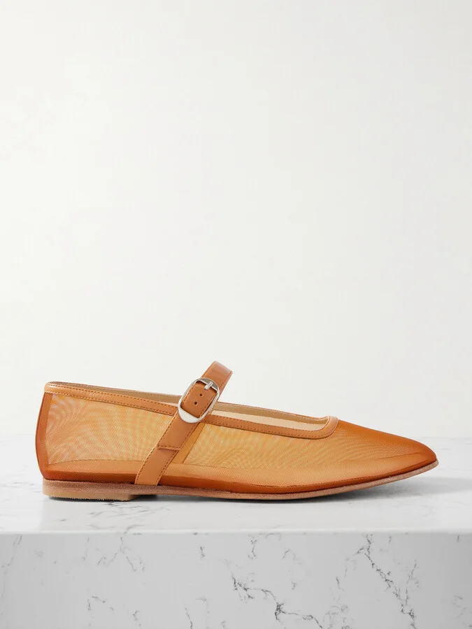 Le Monde Béryl - Patent Leather-trimmed Mesh Mary Jane Ballet Flats - Brown