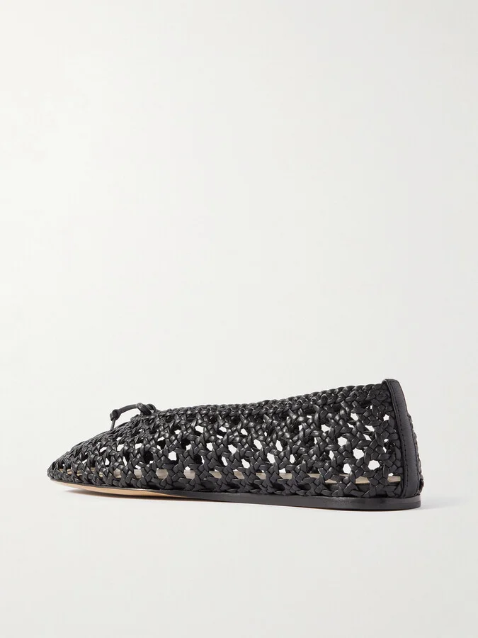 Le Monde Béryl - Regency Bow-embellished Woven Leather Ballet Flats - Black - Image 3