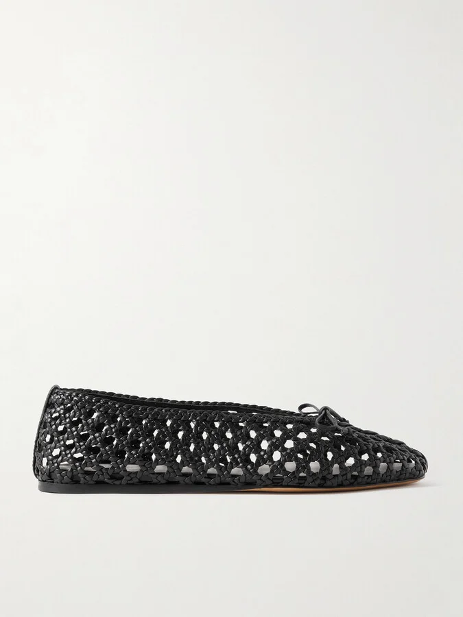 Le Monde Béryl - Regency Bow-embellished Woven Leather Ballet Flats - Black
