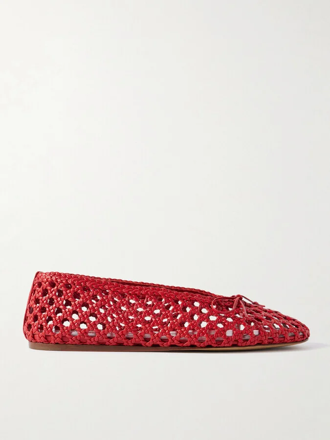 Le Monde Béryl - Regency Bow-embellished Woven Leather Ballet Flats - Red