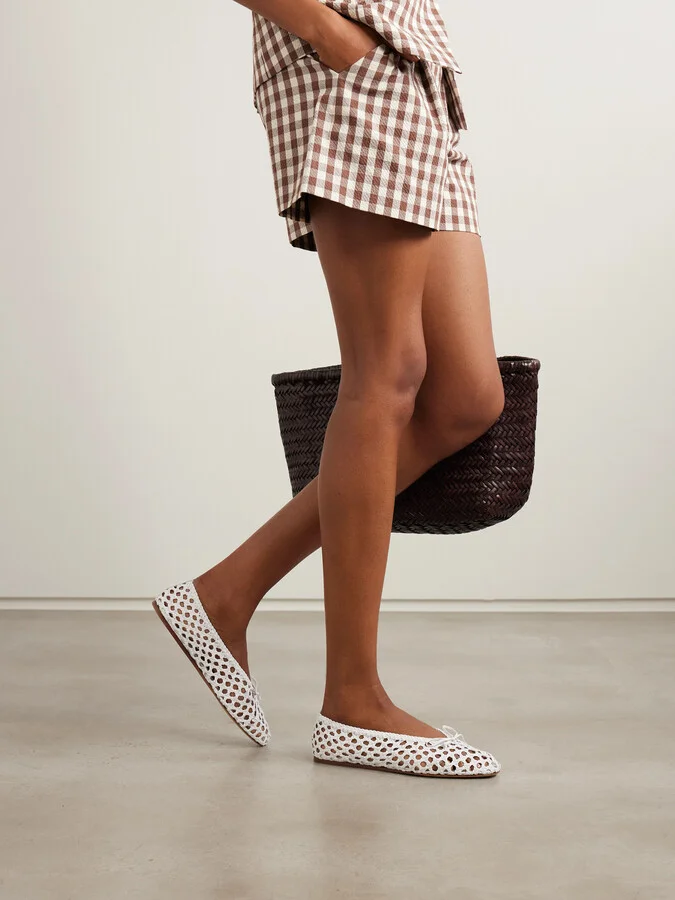 Le Monde Béryl - Regency Bow-embellished Woven Leather Ballet Flats - White - Image 2