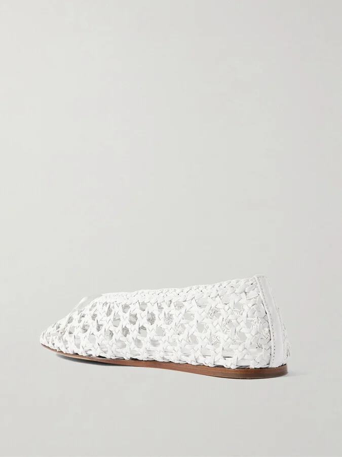 Le Monde Béryl - Regency Bow-embellished Woven Leather Ballet Flats - White - Image 3