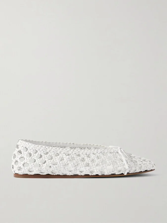 Le Monde Béryl - Regency Bow-embellished Woven Leather Ballet Flats - White