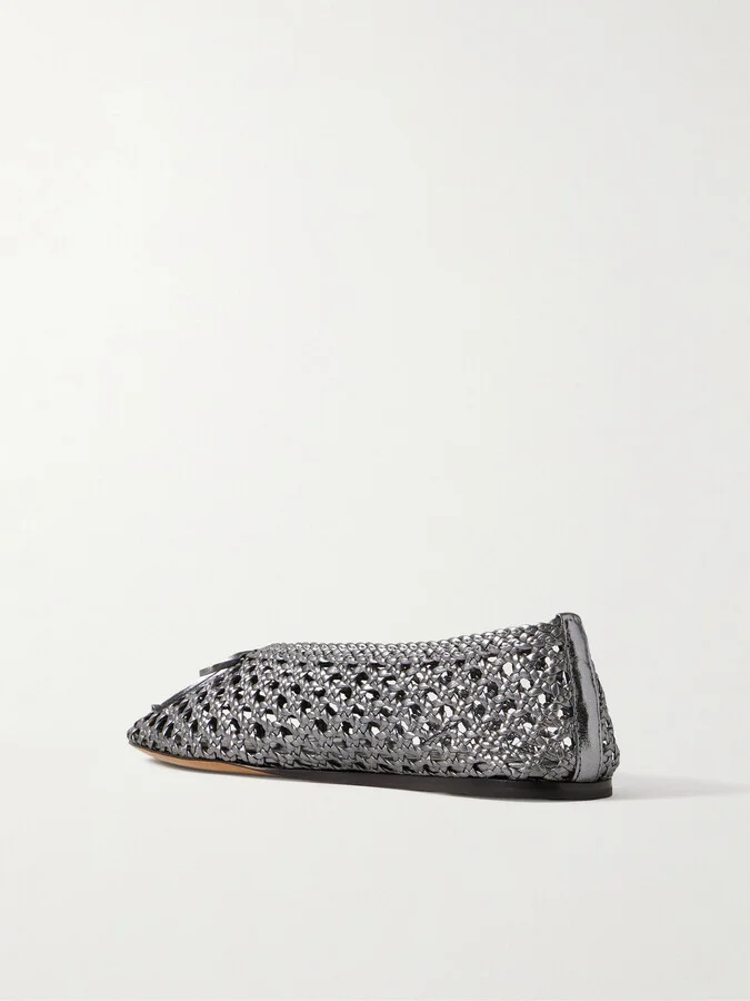 Le Monde Béryl - Regency Bow-embellished Woven Metallic Leather Ballet Flats - Silver - Image 3