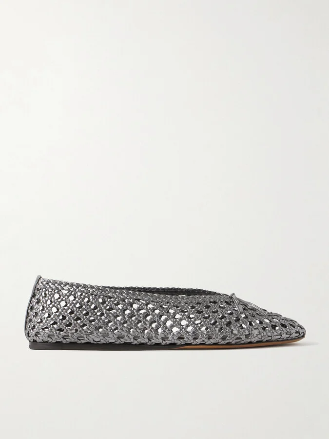 Le Monde Béryl - Regency Bow-embellished Woven Metallic Leather Ballet Flats - Silver