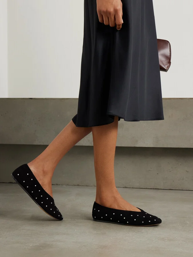 Le Monde Béryl - Regency Crystal-embellished Suede Ballet Flats - Black - Image 2