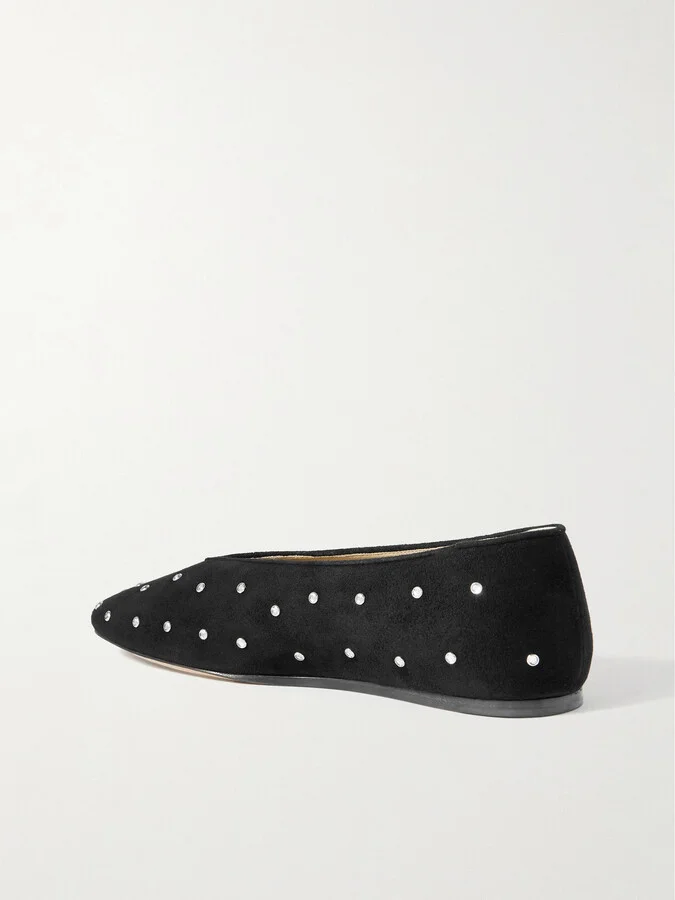 Le Monde Béryl - Regency Crystal-embellished Suede Ballet Flats - Black - Image 3