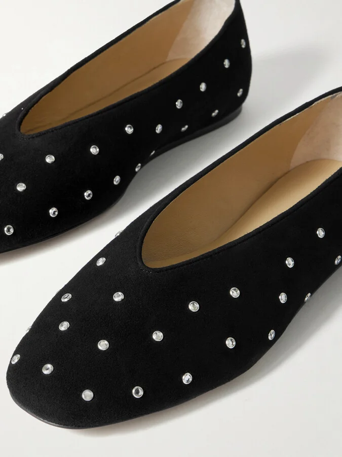 Le Monde Béryl - Regency Crystal-embellished Suede Ballet Flats - Black - Image 4