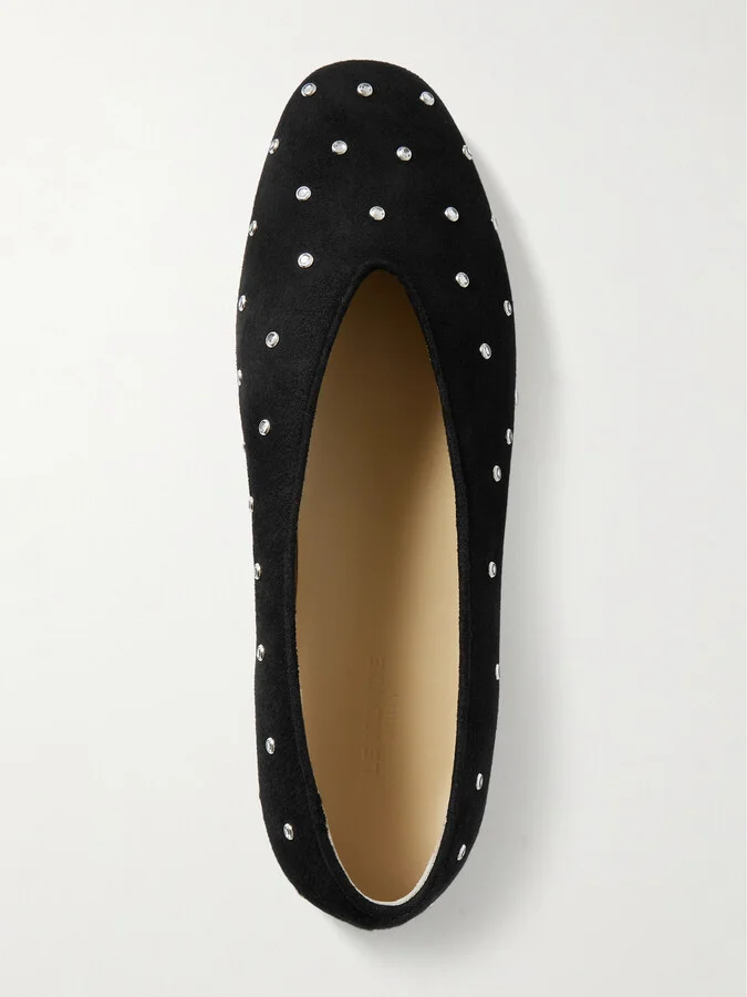Le Monde Béryl - Regency Crystal-embellished Suede Ballet Flats - Black - Image 5