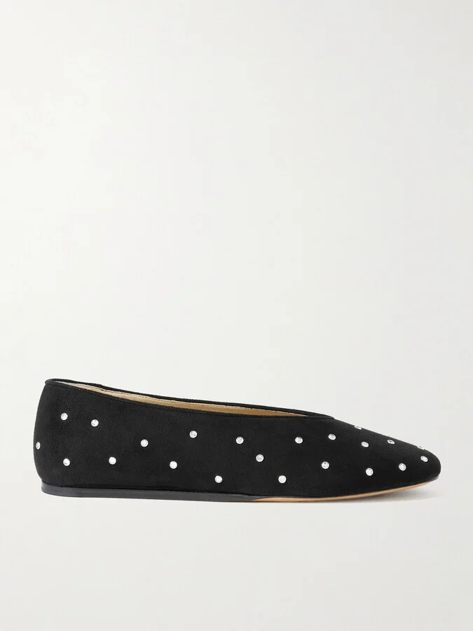 Le Monde Béryl - Regency Crystal-embellished Suede Ballet Flats - Black