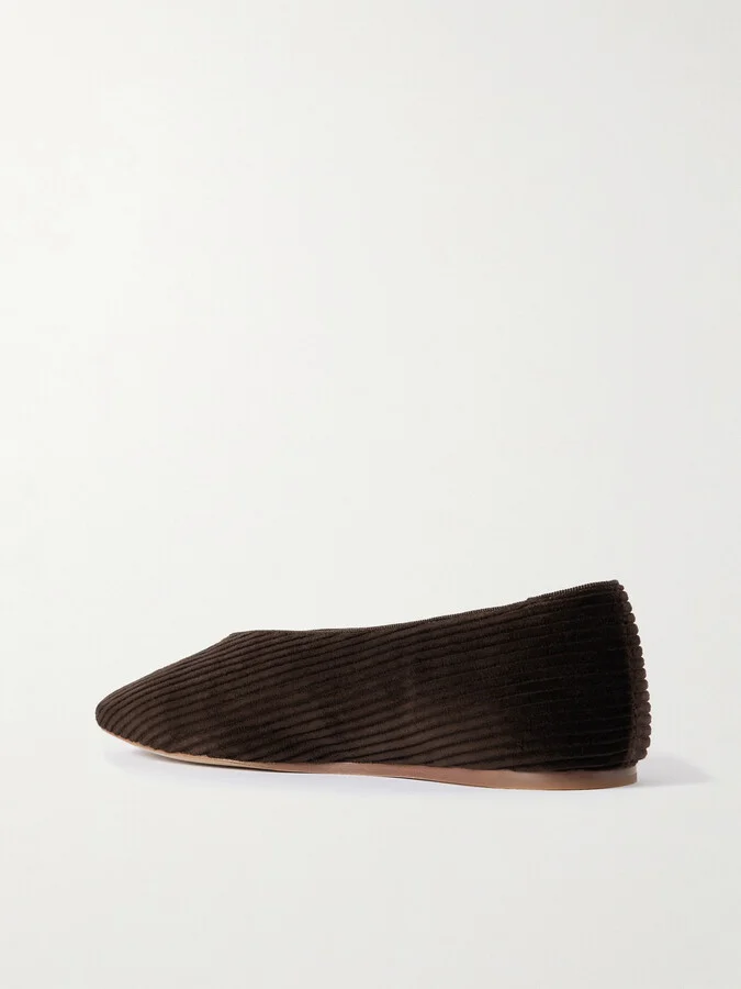 Le Monde Béryl - Regency Grosgrain-trimmed Corduroy Ballet Flats - Brown - Image 3
