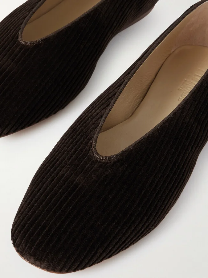 Le Monde Béryl - Regency Grosgrain-trimmed Corduroy Ballet Flats - Brown - Image 4