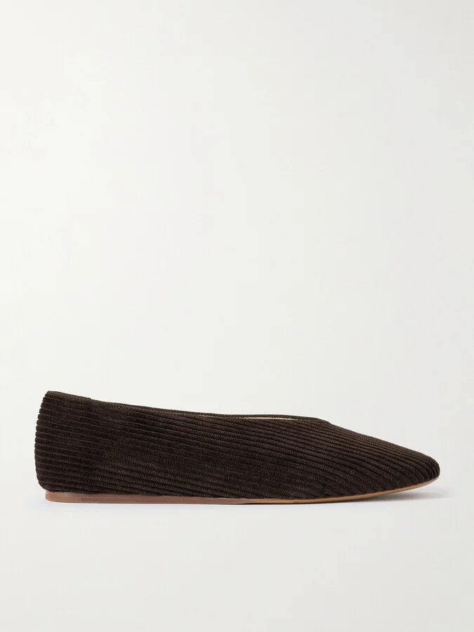Le Monde Béryl - Regency Grosgrain-trimmed Corduroy Ballet Flats - Brown