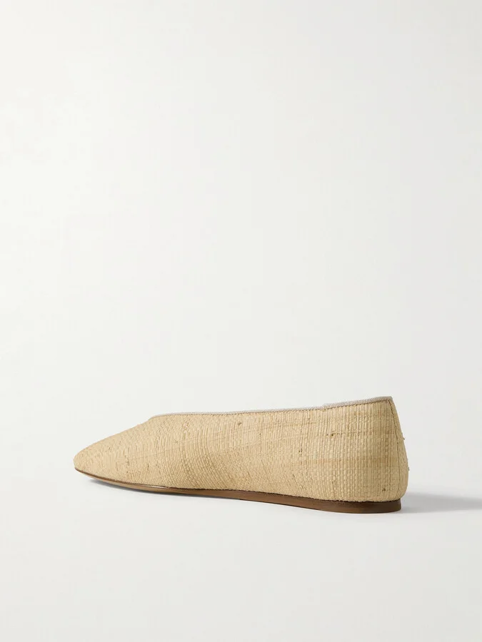 Le Monde Béryl - Regency Grosgrain-trimmed Raffia Ballet Flats - Neutrals - Image 3
