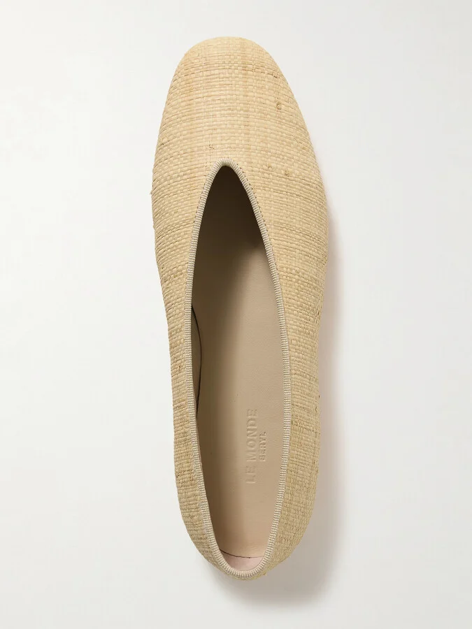Le Monde Béryl - Regency Grosgrain-trimmed Raffia Ballet Flats - Neutrals - Image 5