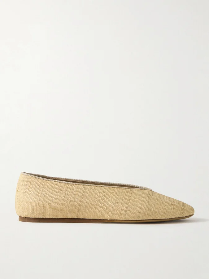 Le Monde Béryl - Regency Grosgrain-trimmed Raffia Ballet Flats - Neutrals