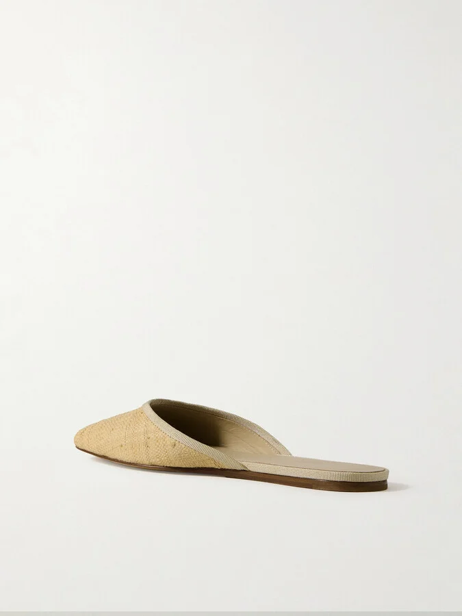 Le Monde Béryl - Regency Grosgrain-trimmed Raffia Mules - Neutrals - Image 3