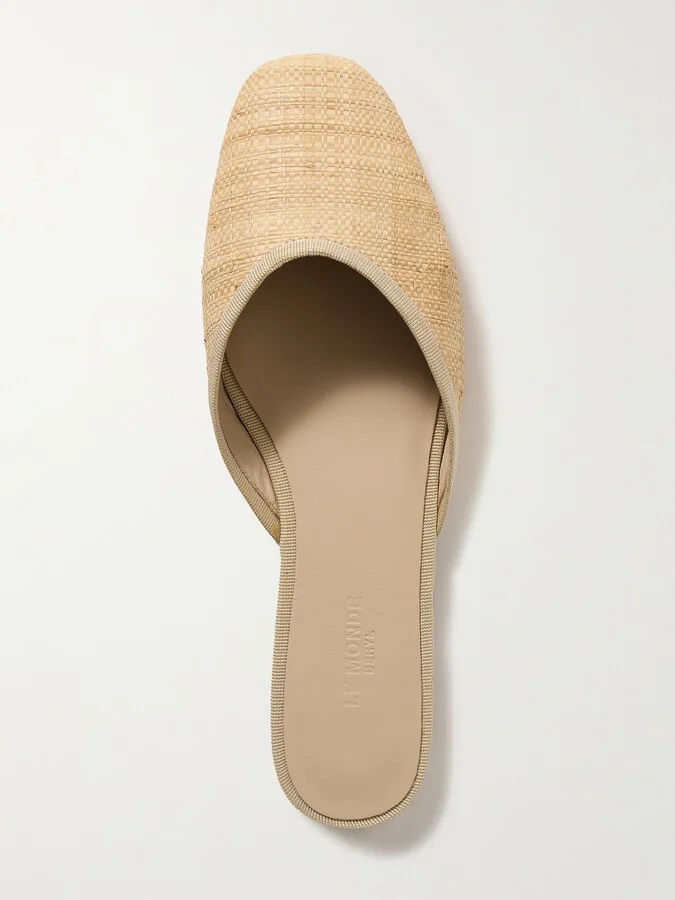 Le Monde Béryl - Regency Grosgrain-trimmed Raffia Mules - Neutrals - Image 5