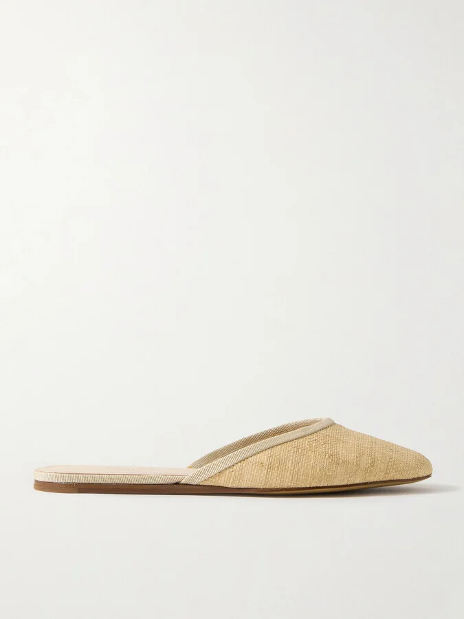 Le Monde Béryl - Regency Grosgrain-trimmed Raffia Mules - Neutrals