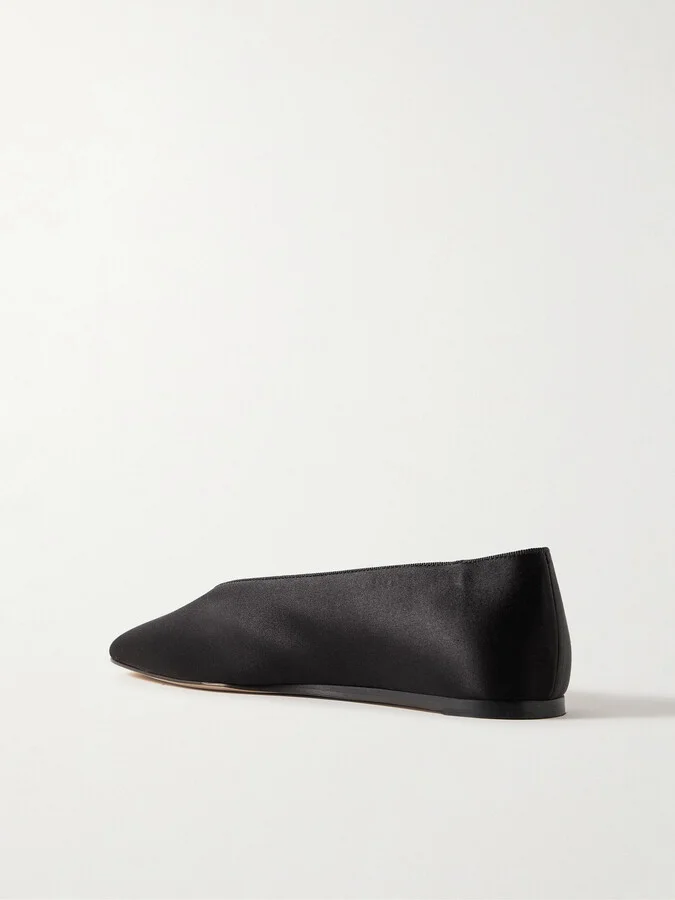 Le Monde Béryl - Regency Grosgrain-trimmed Satin Ballet Flats - Black - Image 3