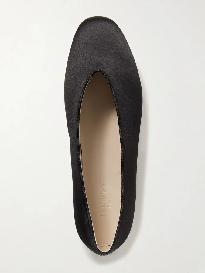 Le Monde Béryl - Regency Grosgrain-trimmed Satin Ballet Flats - Black - Image 5
