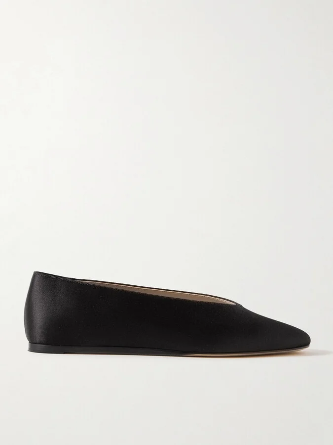 Le Monde Béryl - Regency Grosgrain-trimmed Satin Ballet Flats - Black
