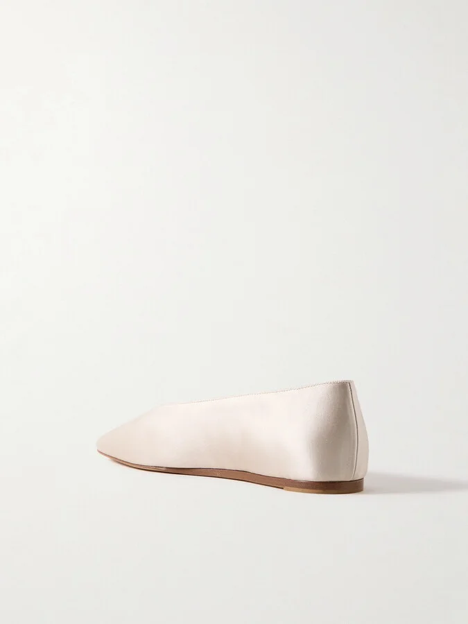 Le Monde Béryl - Regency Grosgrain-trimmed Satin Ballet Flats - Neutrals - Image 3