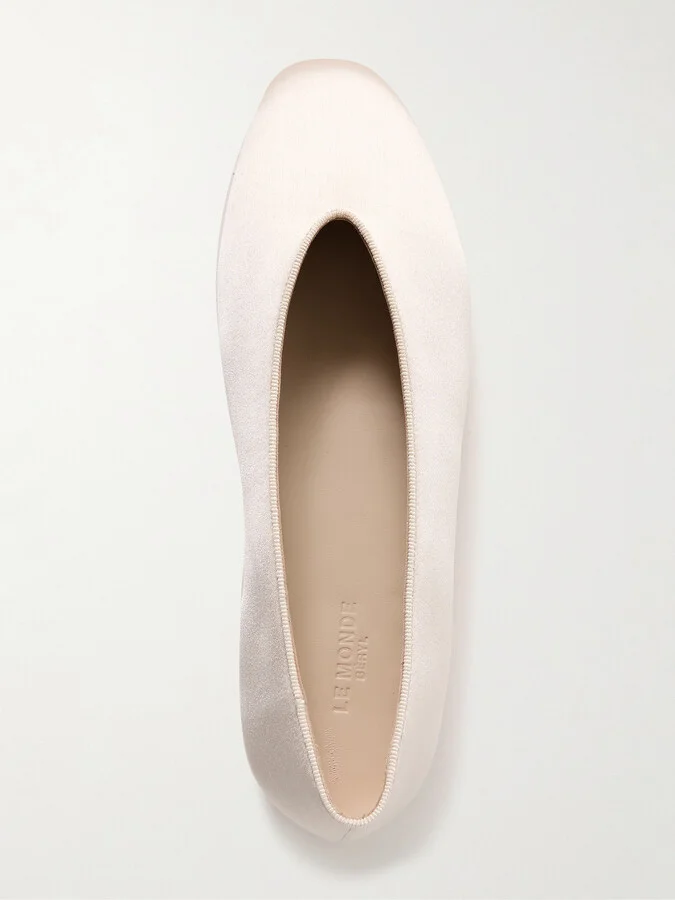 Le Monde Béryl - Regency Grosgrain-trimmed Satin Ballet Flats - Neutrals - Image 5