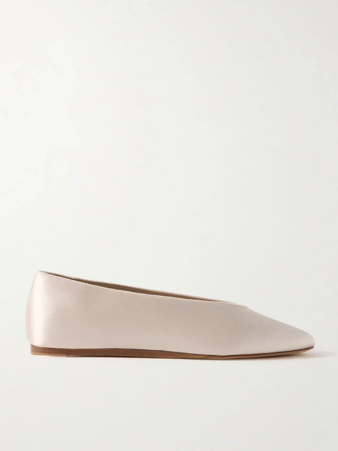 Le Monde Béryl - Regency Grosgrain-trimmed Satin Ballet Flats - Neutrals