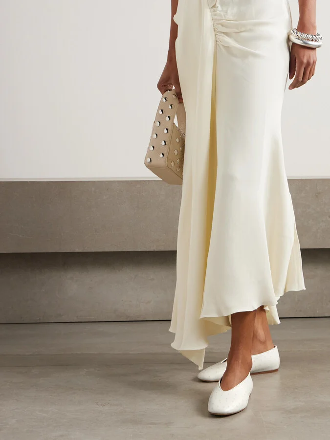 Le Monde Béryl - Regency Ostrich-effect Leather Ballet Flats - Ivory - Image 2