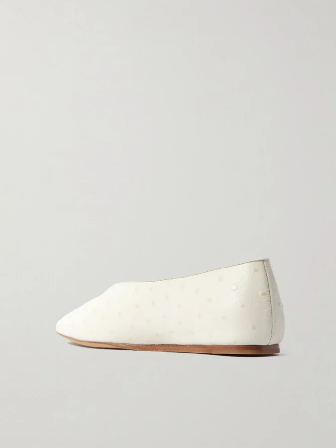 Le Monde Béryl - Regency Ostrich-effect Leather Ballet Flats - Ivory - Image 3