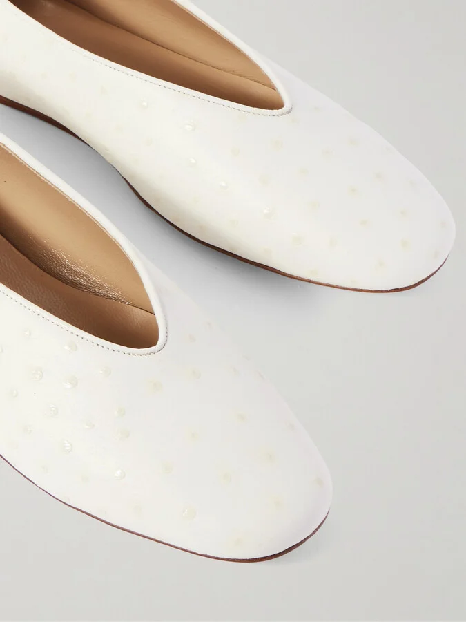 Le Monde Béryl - Regency Ostrich-effect Leather Ballet Flats - Ivory - Image 4