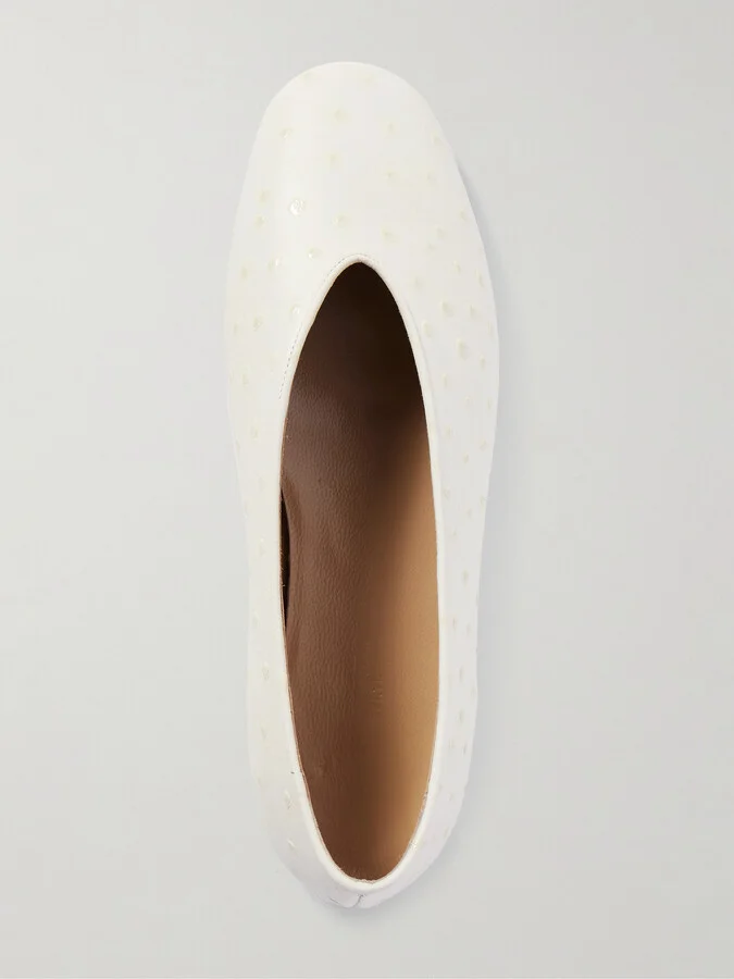 Le Monde Béryl - Regency Ostrich-effect Leather Ballet Flats - Ivory - Image 5