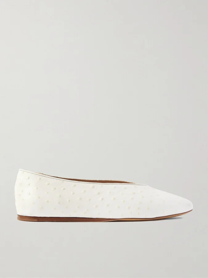 Le Monde Béryl - Regency Ostrich-effect Leather Ballet Flats - Ivory