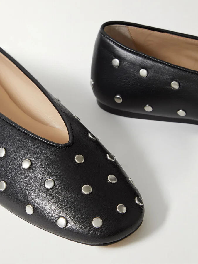 Le Monde Béryl - Regency Studded Leather Ballet Flats - Black - Image 4