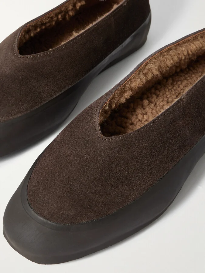 Le Monde Béryl - Shearling-lined Suede Ballet Flats - Brown - Image 4
