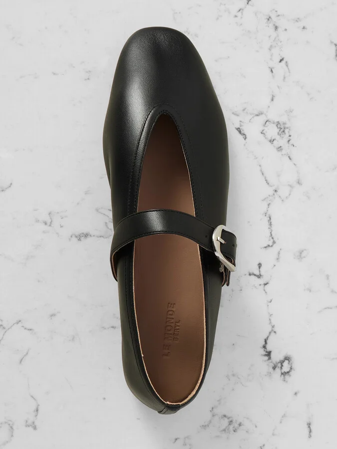 Le Monde Béryl - Stella Leather Mary Jane Ballet Flats - Black - Image 5