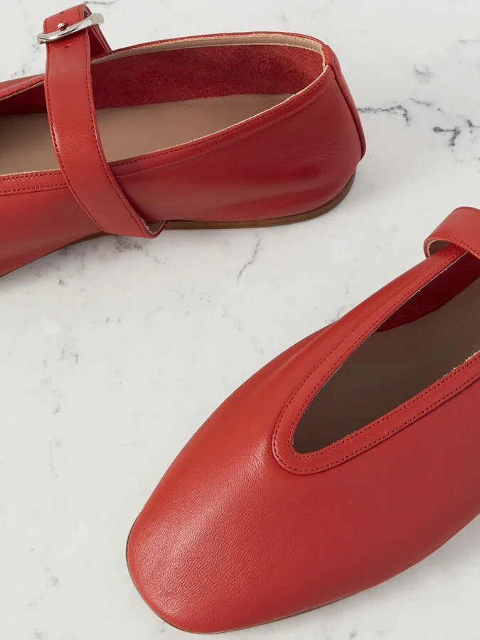 Le Monde Béryl - Stella Leather Mary Jane Ballet Flats - Red - Image 4
