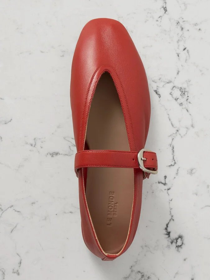 Le Monde Béryl - Stella Leather Mary Jane Ballet Flats - Red - Image 5