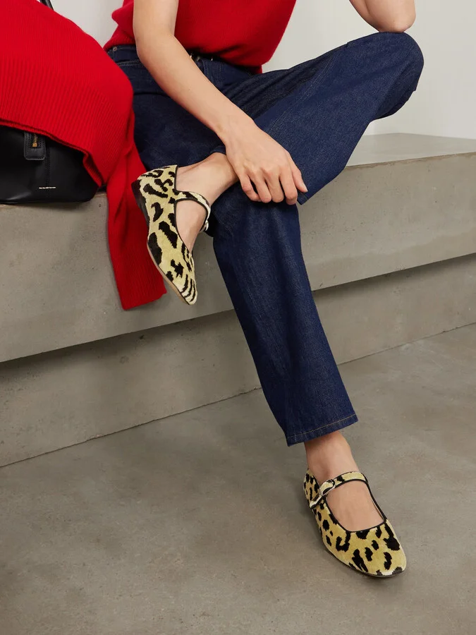 Le Monde Béryl - Stella Leopard-print Ribbed Velvet Mary Jane Ballet Flats - Animal print - Image 2