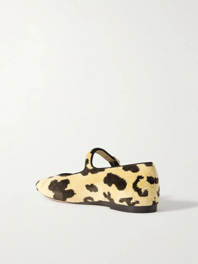 Le Monde Béryl - Stella Leopard-print Ribbed Velvet Mary Jane Ballet Flats - Animal print - Image 3