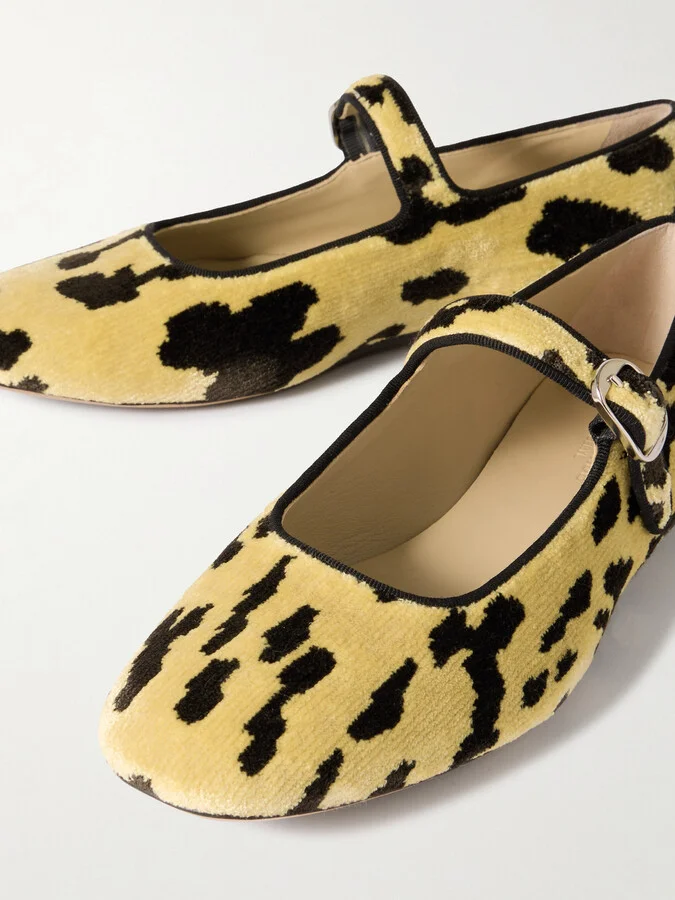 Le Monde Béryl - Stella Leopard-print Ribbed Velvet Mary Jane Ballet Flats - Animal print - Image 4
