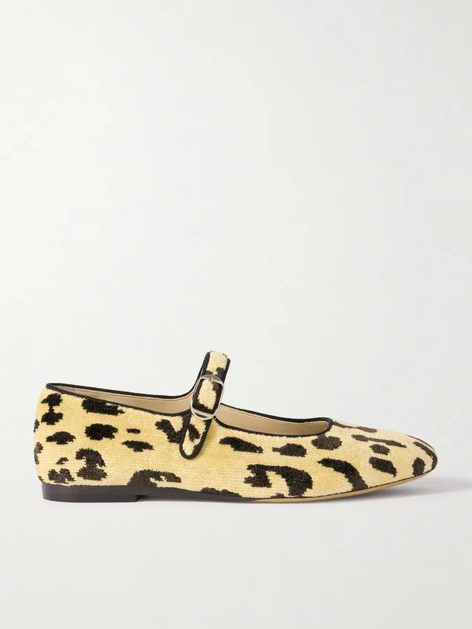 Le Monde Béryl - Stella Leopard-print Ribbed Velvet Mary Jane Ballet Flats - Animal print