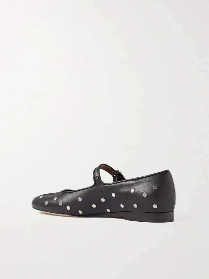 Le Monde Béryl - Studded Leather Mary Jane Ballet Flats - Black - Image 3