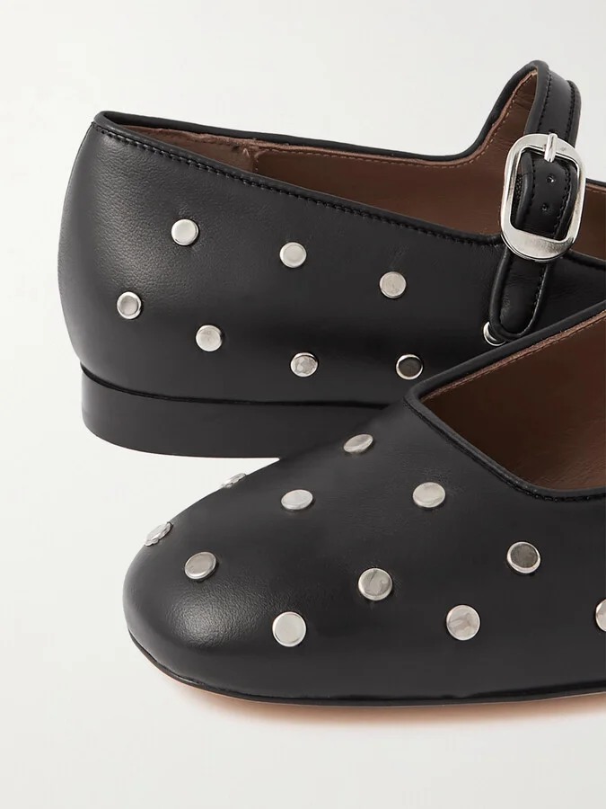 Le Monde Béryl - Studded Leather Mary Jane Ballet Flats - Black - Image 4